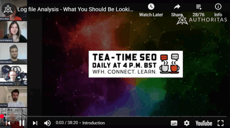 Jason Barnard Hosts Tea Time SEO Log File Analysis with Tom Pool, Faisal Anderson, and Julien Deneuville– Practical Tips for Technical SEO